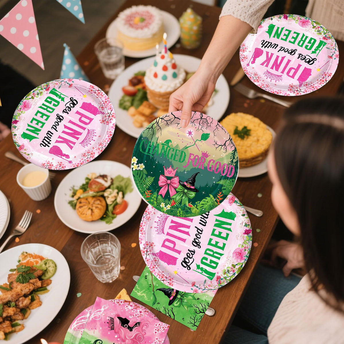Practice Star 41pcs Witch Party Decorations - Pink & Green Tableware for Magical Birthdays