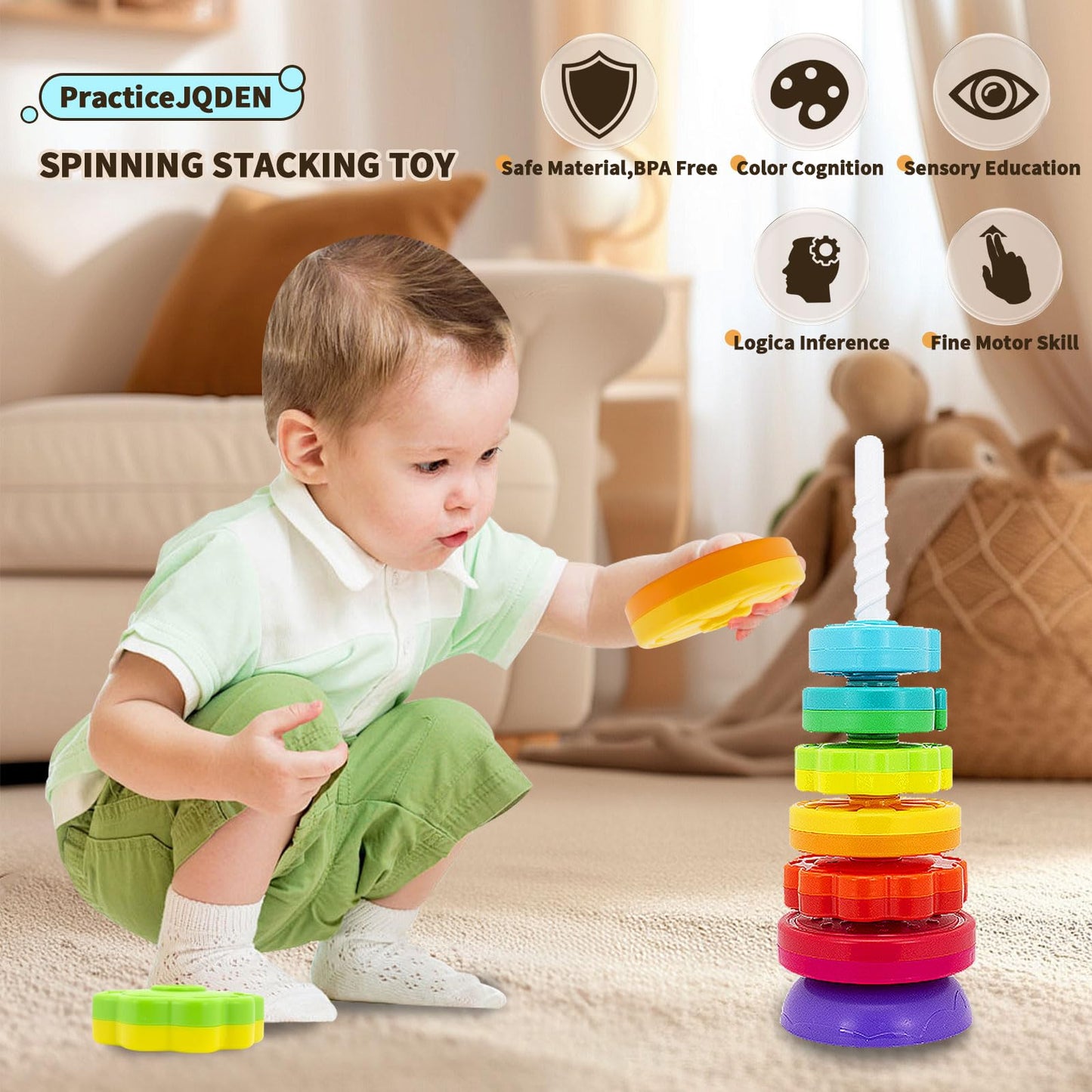 PracticeJQDEN Montessori Toy for 1+ Year Olds — Educational Stacking & Sensory Play