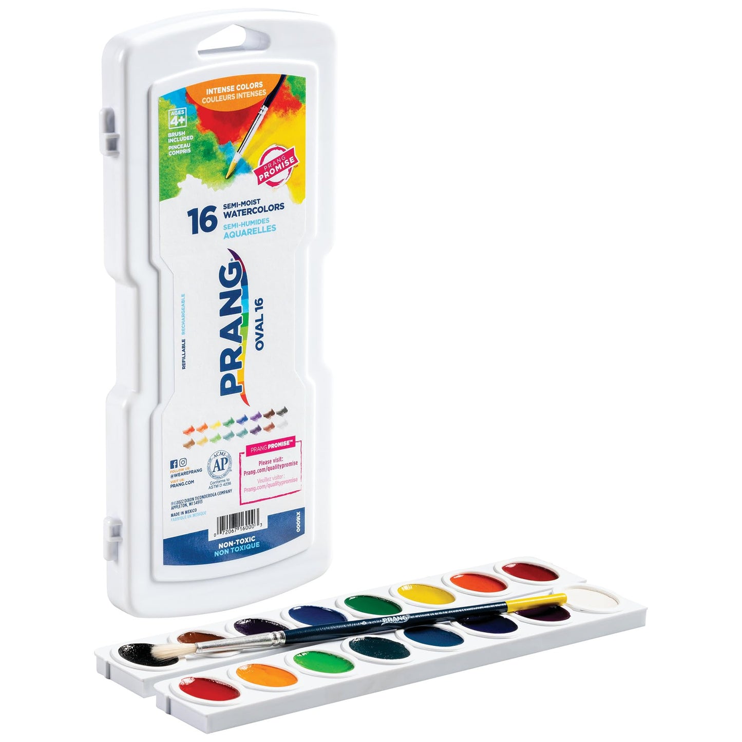 Prang Oval Pan Watercolor Set – 16 Colors, Refillable Pans, AP-Certified Non-Toxic