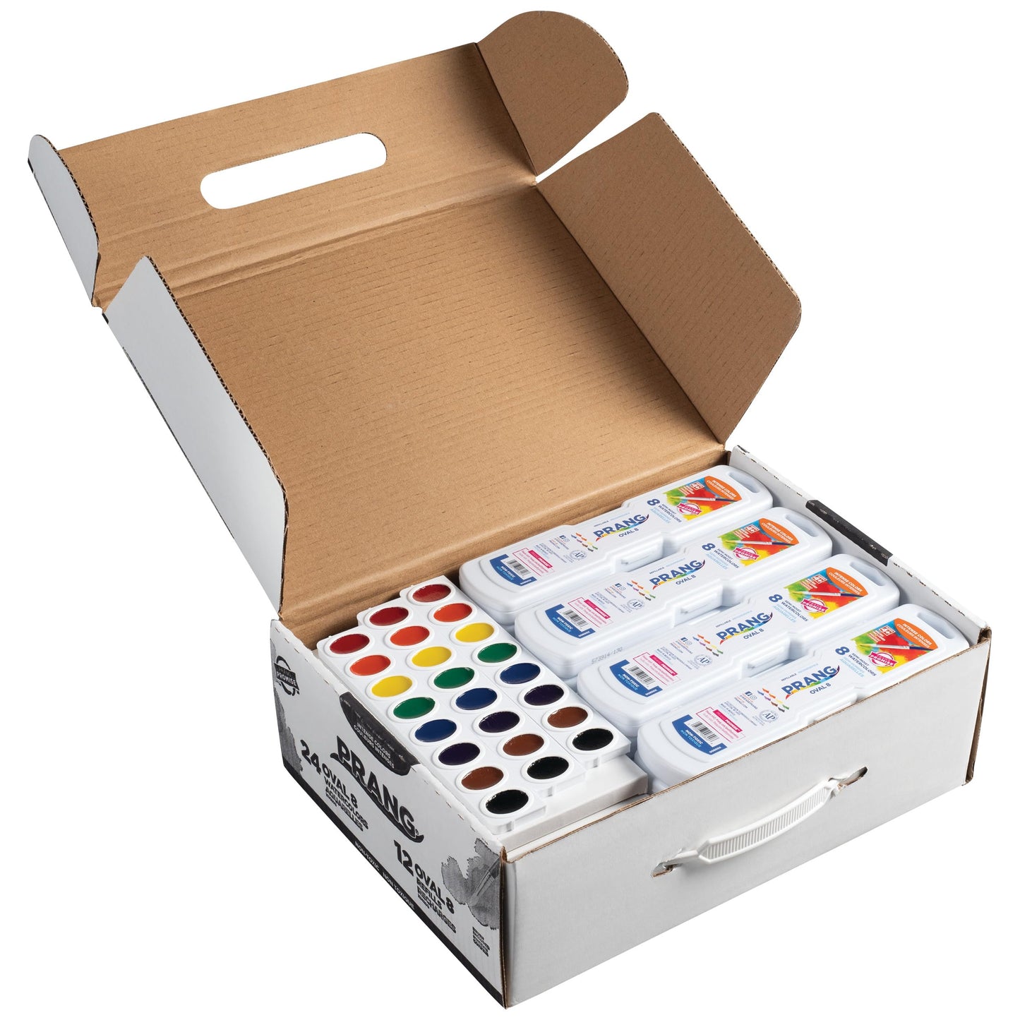Prang Oval Pan Watercolor Set Master Pack – 8 Colors, 24 Paint Sets, 12 Refills