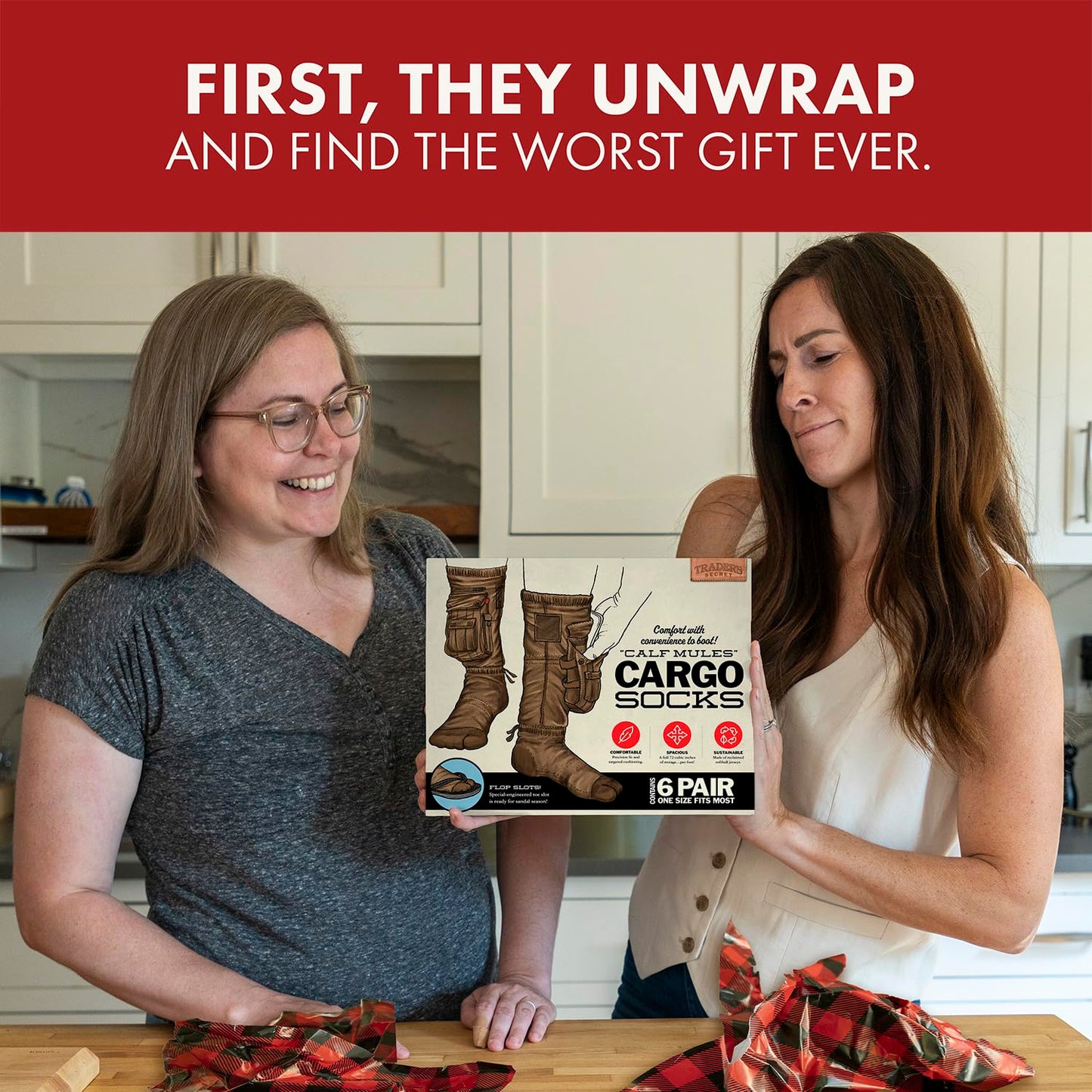 Prank-O Cargo Socks Prank Gift Box by Prank Pack – Empty Gag Box for White Elephant & Secret Santa