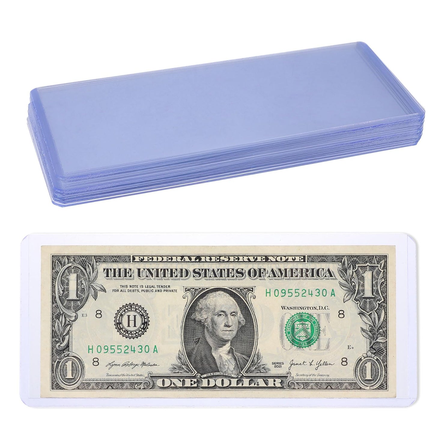 Prasacco 6 Packs Clear Dollar Bill Sleeves – PVC Currency Holder & Display Case
