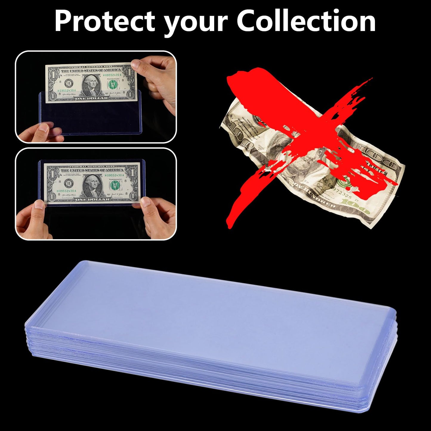 Prasacco 6 Packs Clear Dollar Bill Sleeves – PVC Currency Holder & Display Case