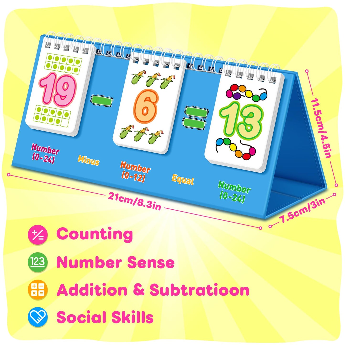 PraxiKidy Addition & Subtraction Flash Cards - 0-24 Math Facts for Kids