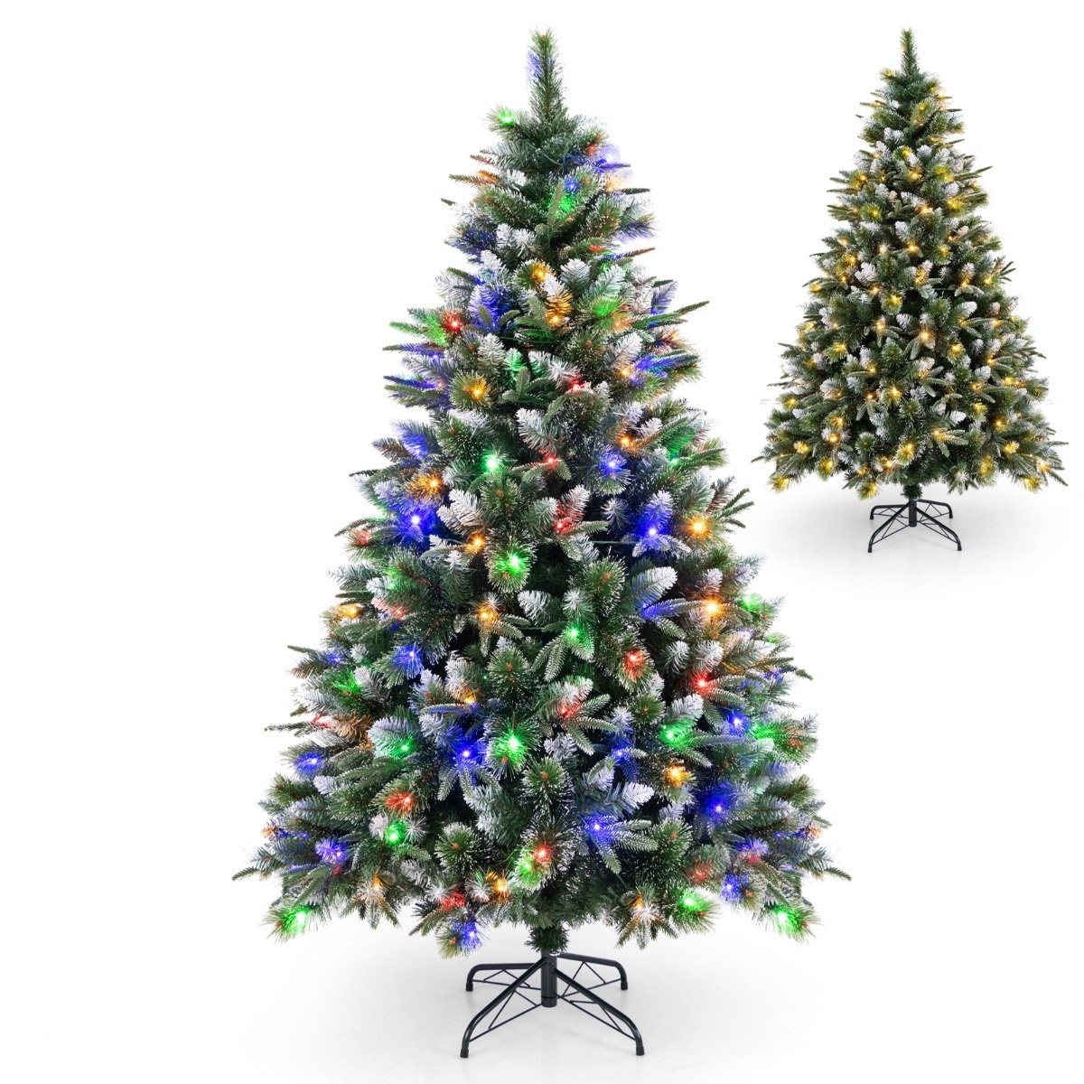 180/150 CM Pre-Lit Artificial Christmas Tree with 856/476 Pine Needles/Flocked PVC/PE Tips-150 cm