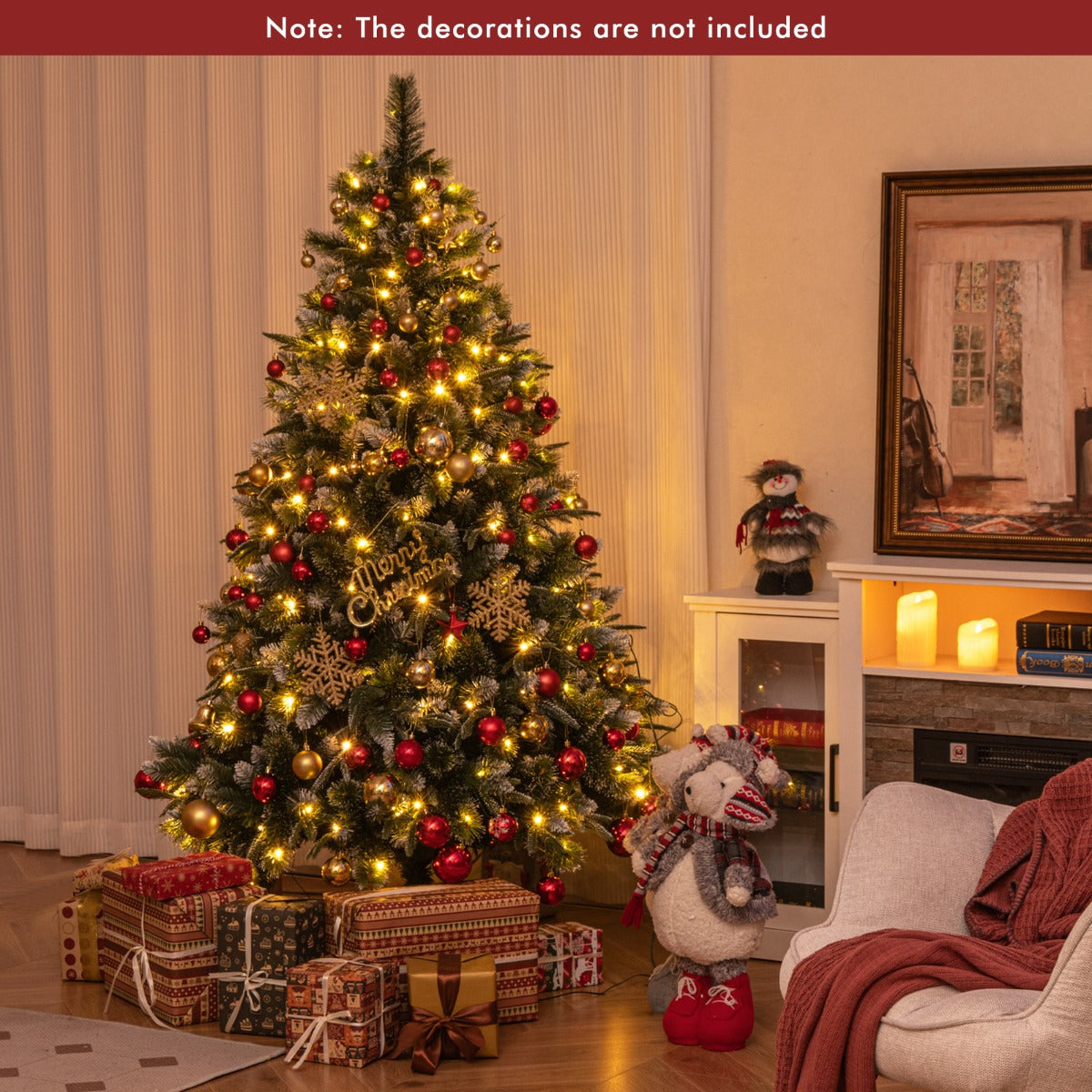 180/150 CM Pre-Lit Artificial Christmas Tree with 856/476 Pine Needles/Flocked PVC/PE Tips-150 cm