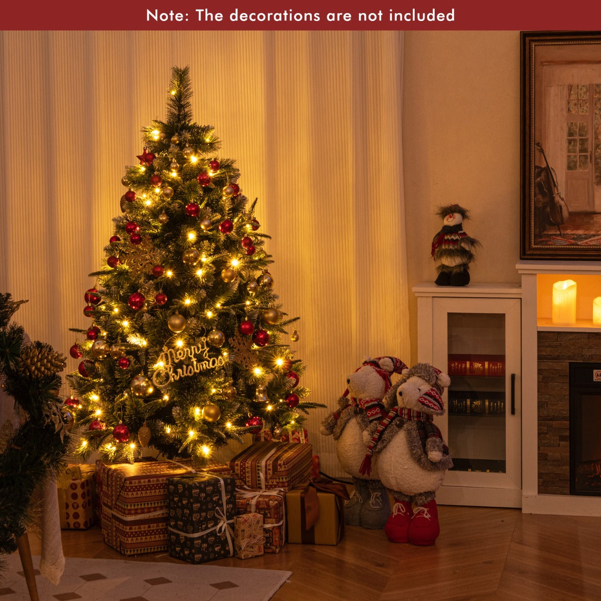 180/150 CM Pre-Lit Artificial Christmas Tree with 856/476 Pine Needles/Flocked PVC/PE Tips-150 cm