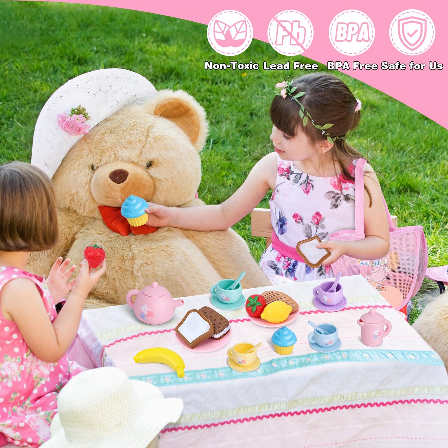 PRE-WORLD 27-Piece Silicone Tea Party Set for Kids – Safe, Realistic Pretend Play (Ages 3–6)