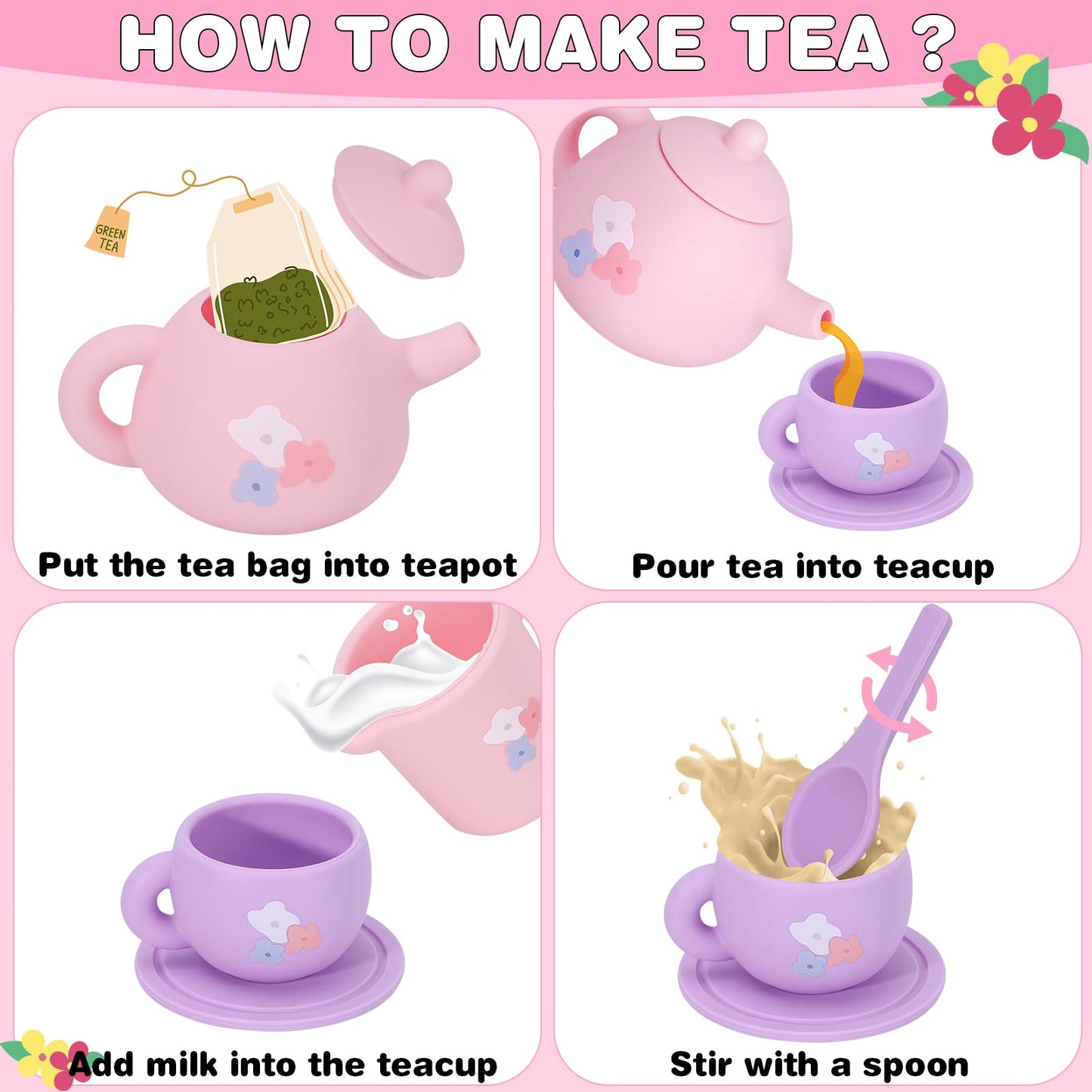PRE-WORLD 27-Piece Silicone Tea Party Set for Kids – Safe, Realistic Pretend Play (Ages 3–6)