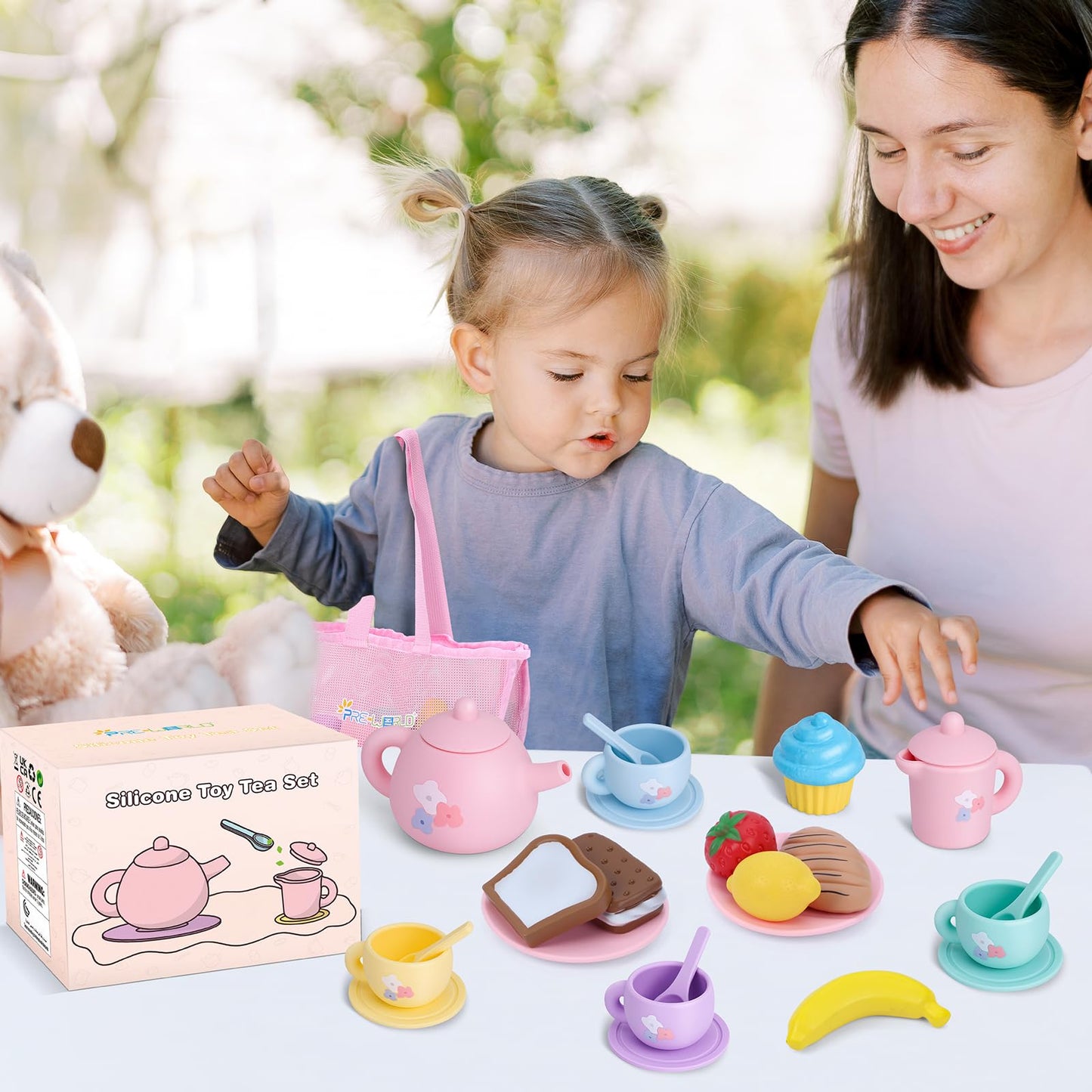 PRE-WORLD 27-Piece Silicone Tea Party Set for Kids – Safe, Realistic Pretend Play (Ages 3–6)