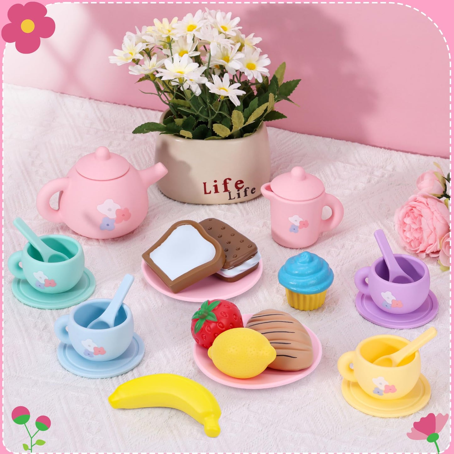 PRE-WORLD 27-Piece Silicone Tea Party Set for Kids – Safe, Realistic Pretend Play (Ages 3–6)