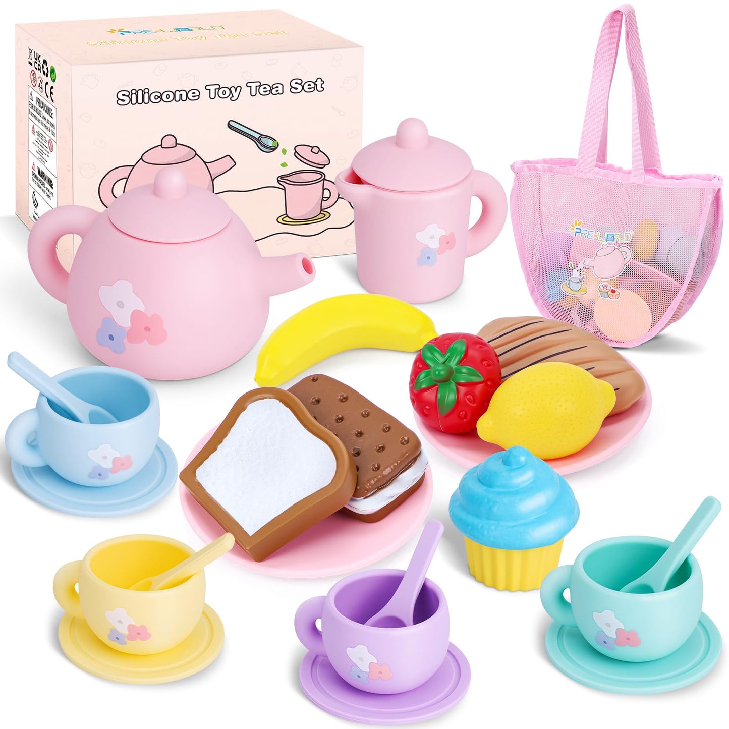 PRE-WORLD 27-Piece Silicone Tea Party Set for Kids – Safe, Realistic Pretend Play (Ages 3–6)