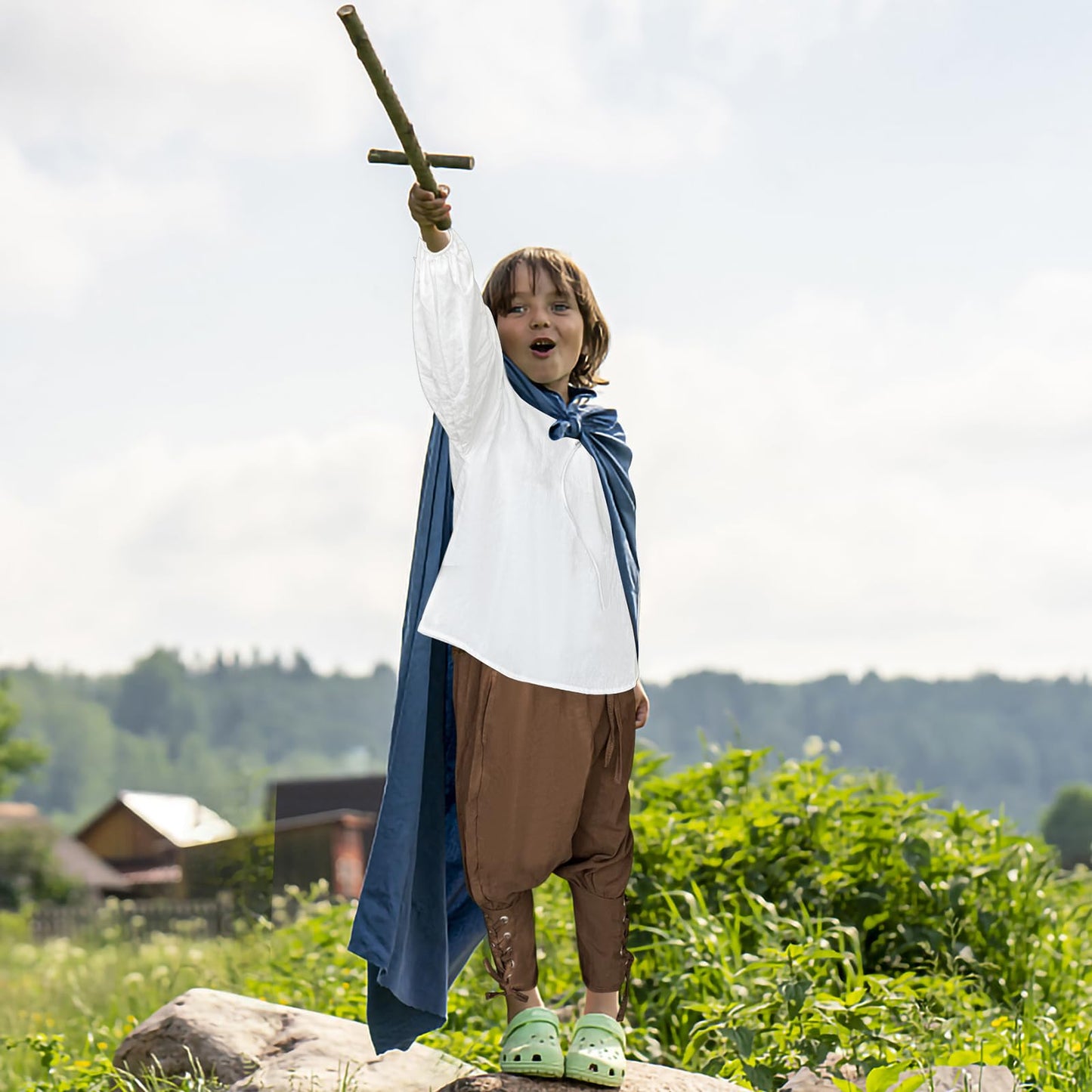 Prebene Boys Medieval Pirate Set — Shirt & Ankle Pants (4-6T) White/Brown