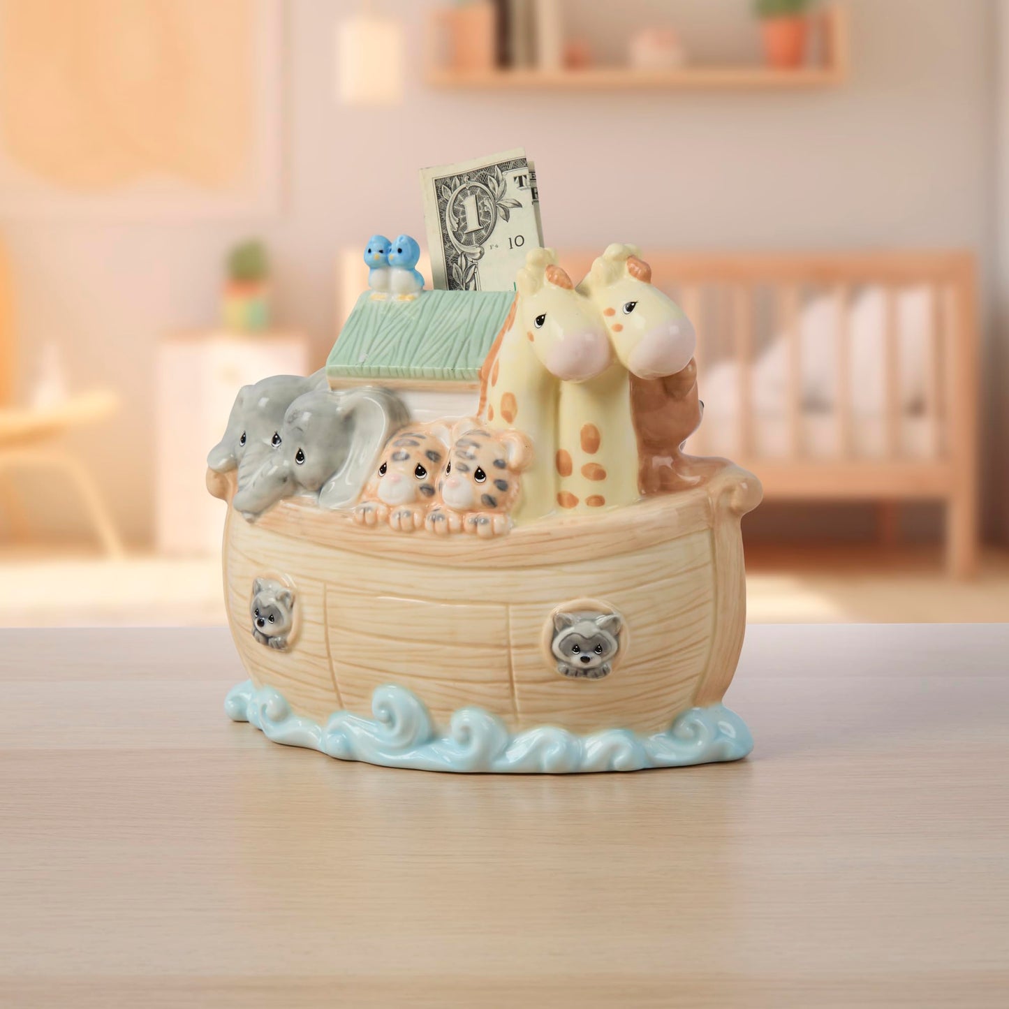 Precious Moments Noah's Ark Porcelain Baby Bank - Nursery Decor with Top Slot 173434