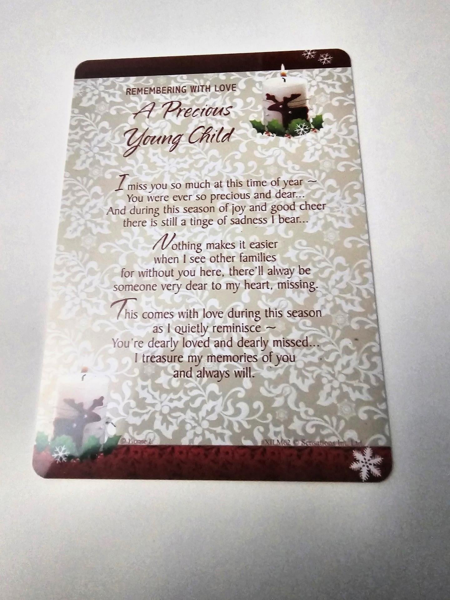 rembering  with love  a precious   young child grave side card