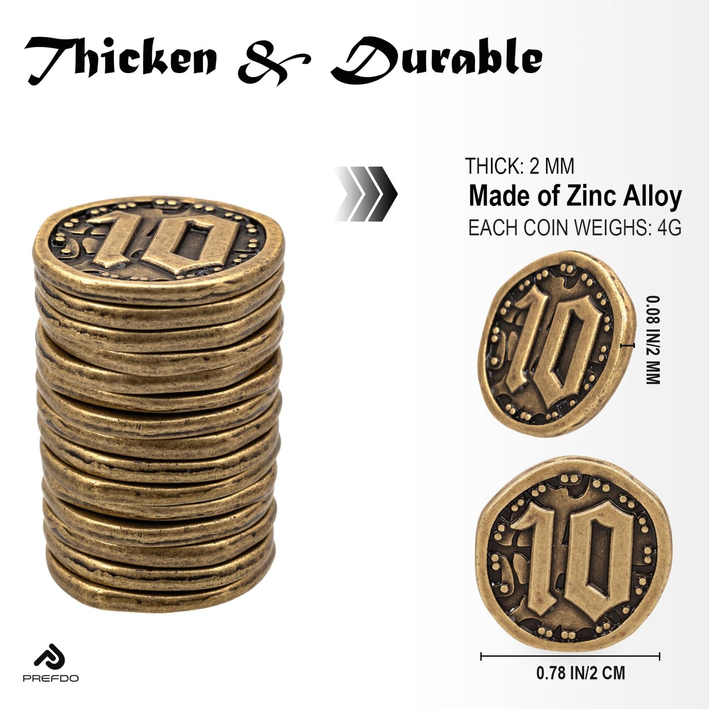 Prefdo Bronze Metal Coins – 15 Treasure Tokens for Board Games, RPG, and Tabletop