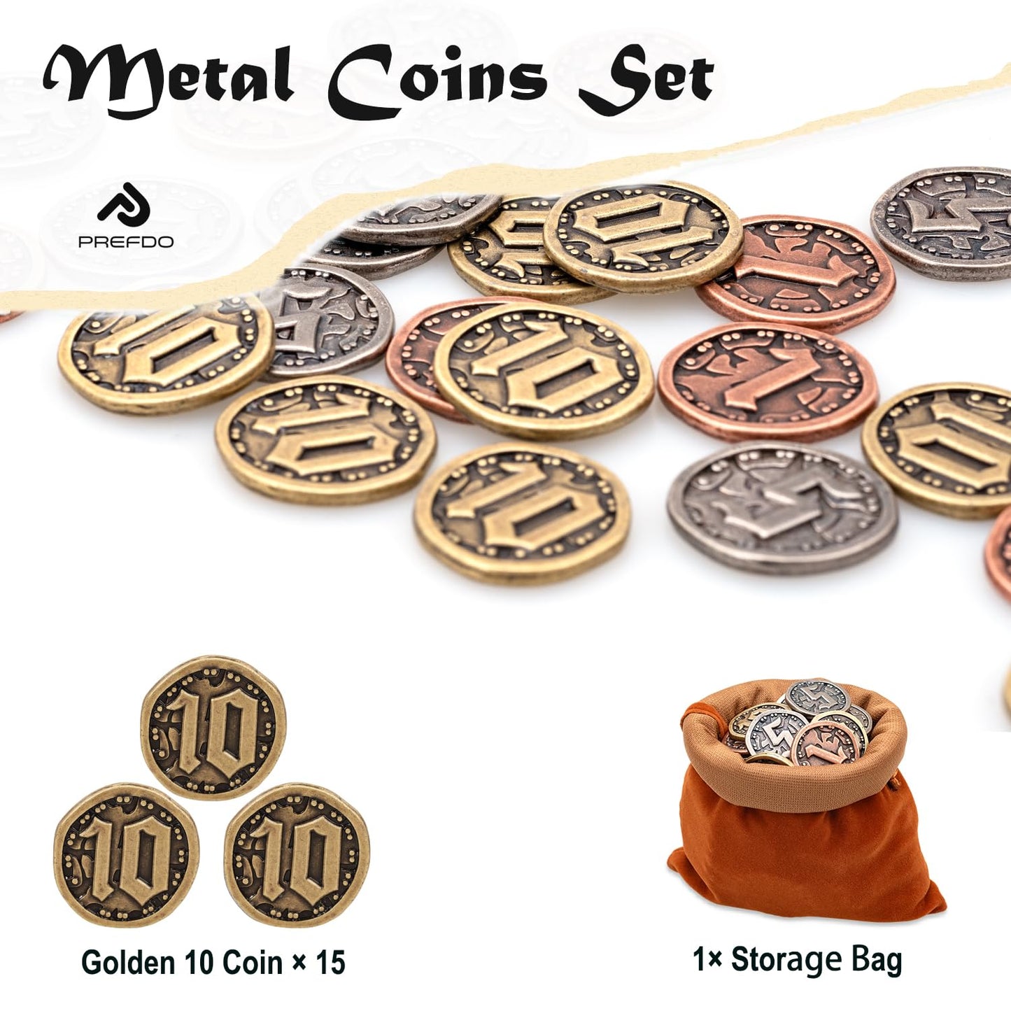 Prefdo Bronze Metal Coins – 15 Treasure Tokens for Board Games, RPG, and Tabletop