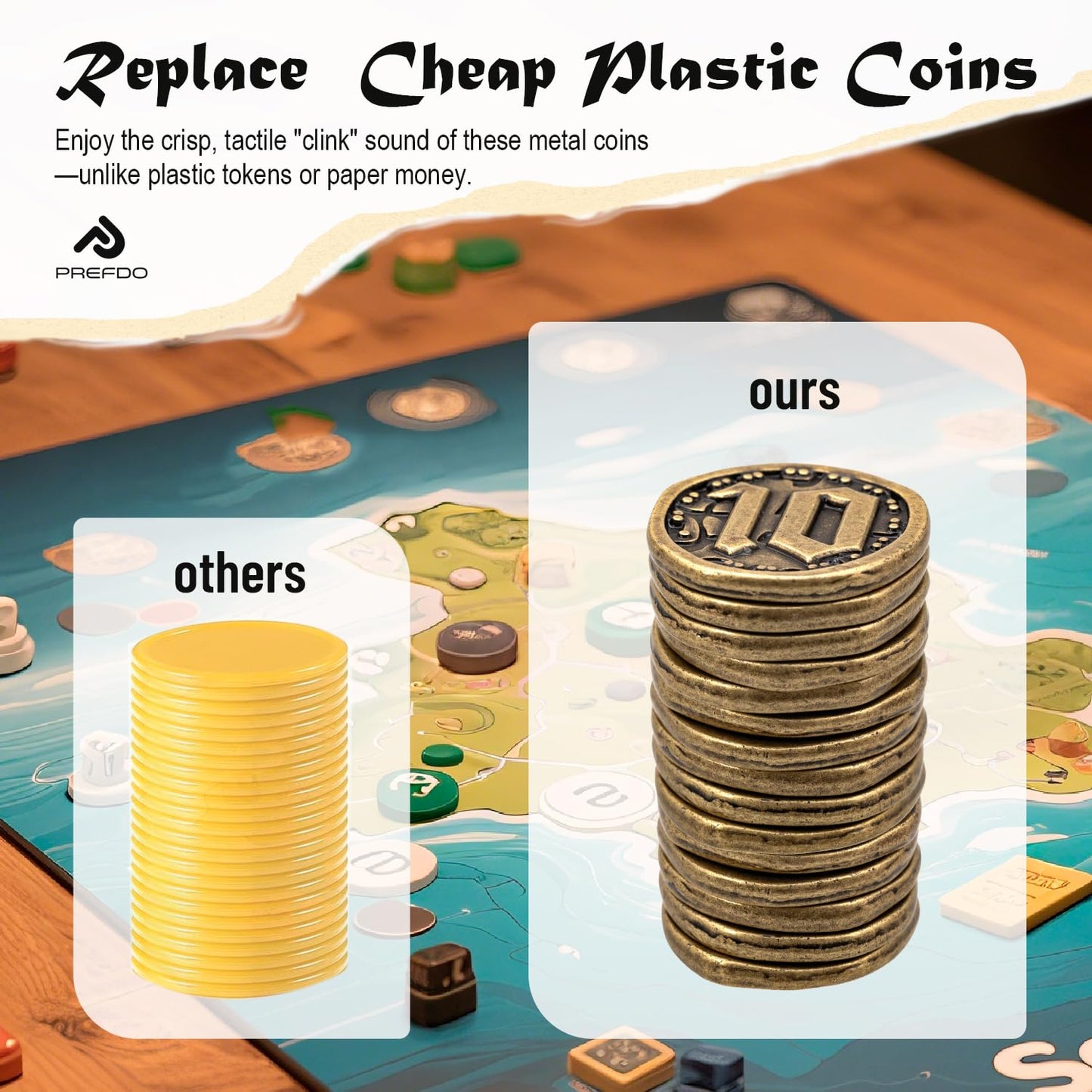 Prefdo Bronze Metal Coins – 15 Treasure Tokens for Board Games, RPG, and Tabletop