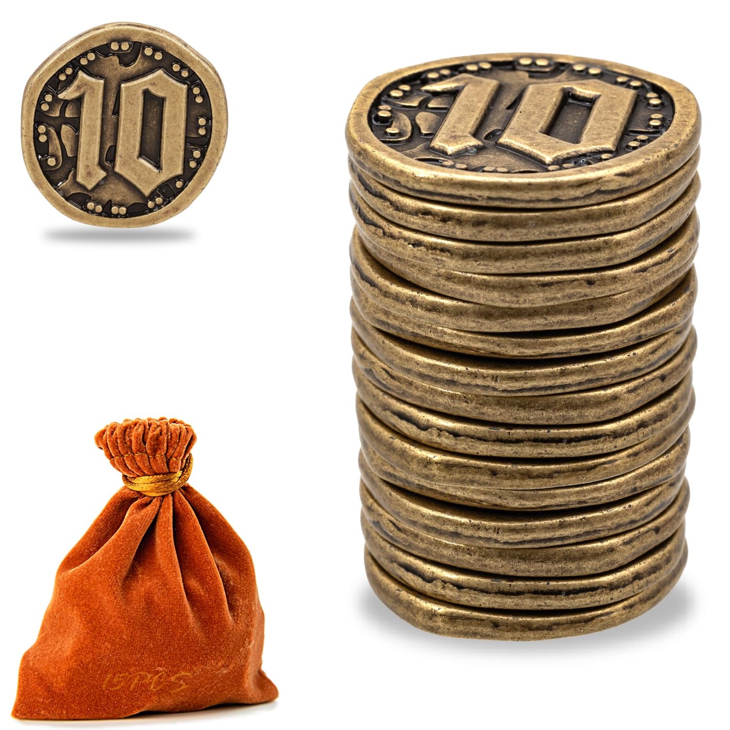 Prefdo Bronze Metal Coins – 15 Treasure Tokens for Board Games, RPG, and Tabletop