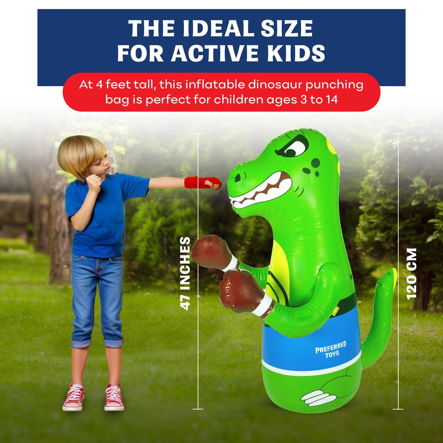 Preferred Toys Inflatable Dinosaur Punching Bag for Kids – 47-Inch Bounce-Back