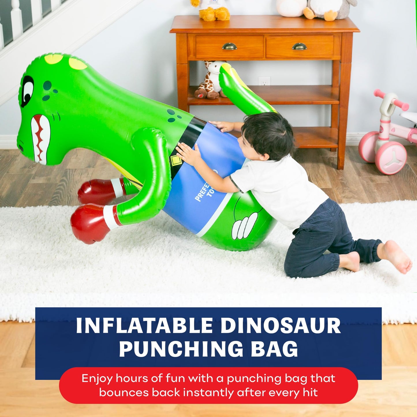 Preferred Toys Inflatable Dinosaur Punching Bag for Kids – 47-Inch Bounce-Back