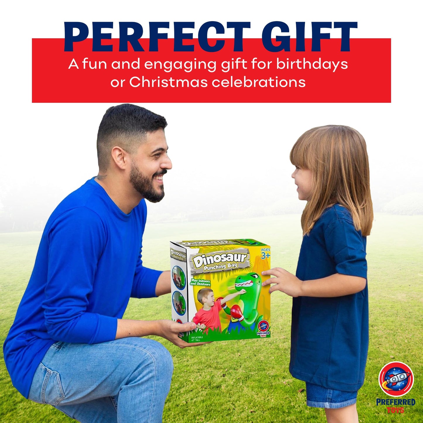 Preferred Toys Inflatable Dinosaur Punching Bag for Kids – 47-Inch Bounce-Back