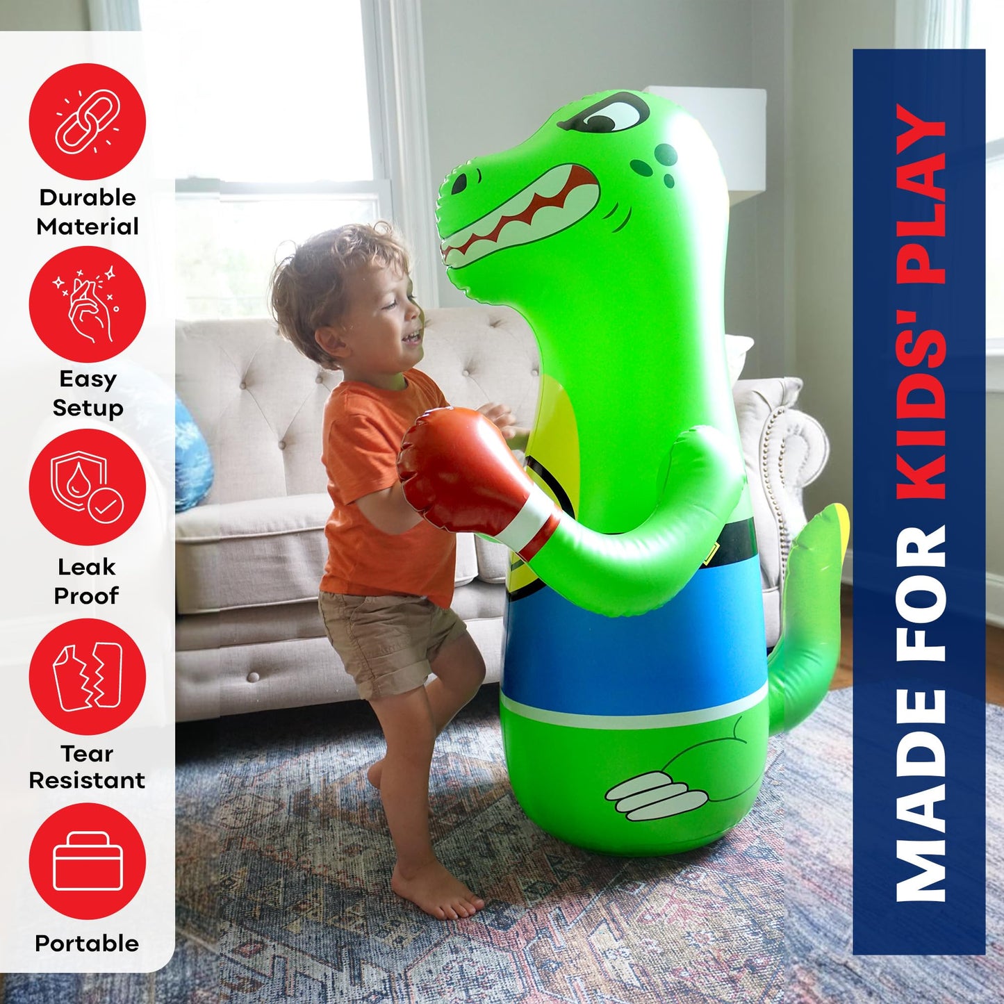 Preferred Toys Inflatable Dinosaur Punching Bag for Kids – 47-Inch Bounce-Back