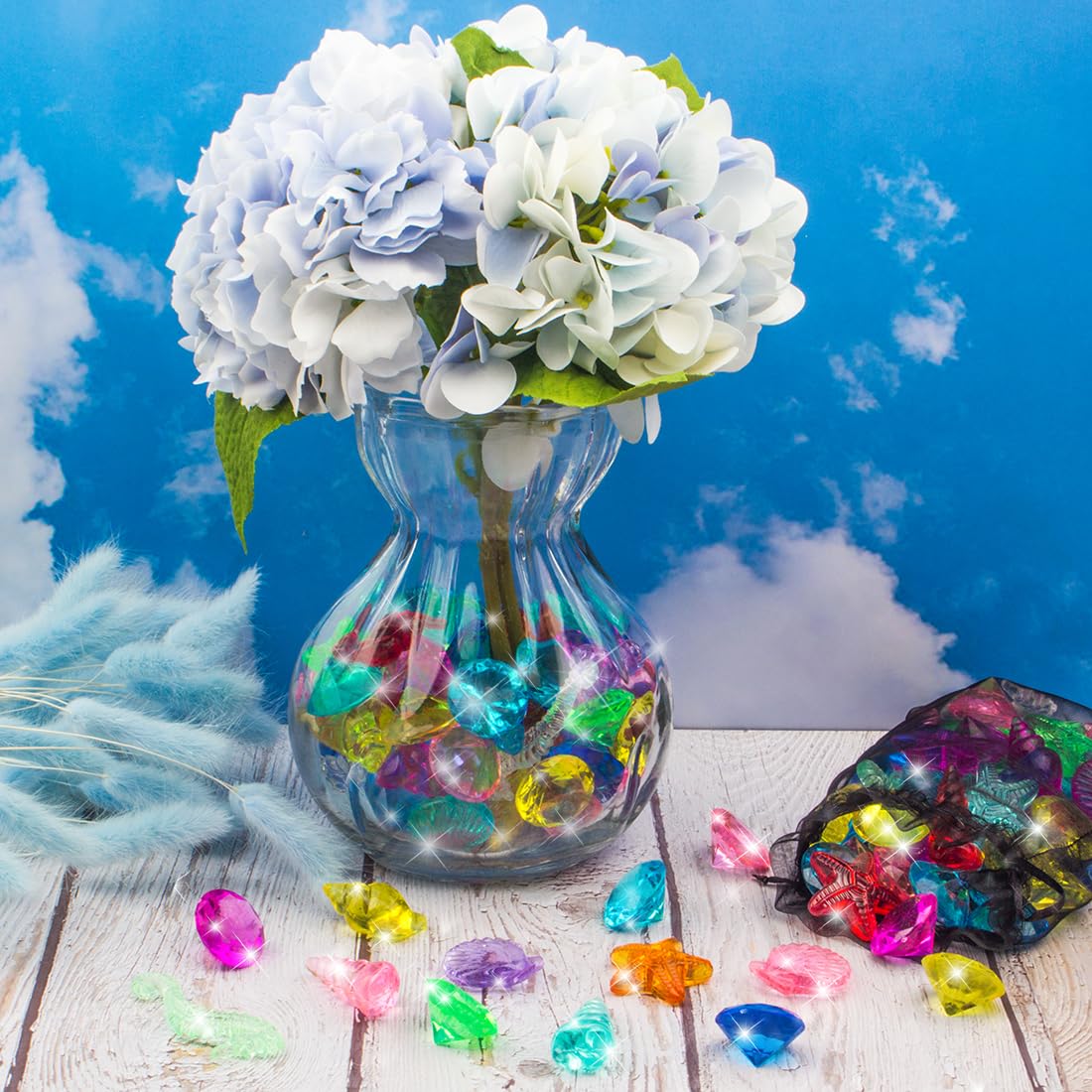 Prehalpty 60pcs Diving Gems Pool Toys — Colorful Acrylic Treasure, Mermaid & Pirate Play Set with Mesh Bag