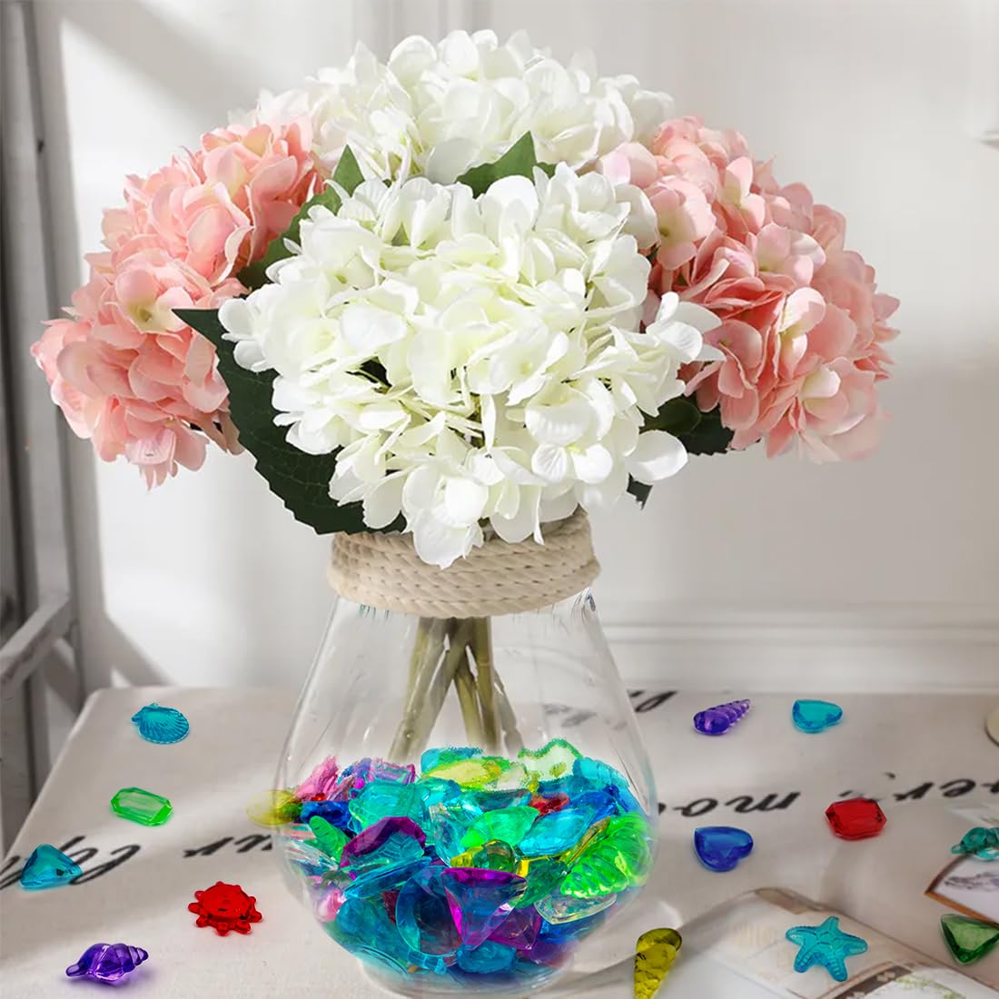 Prehalpty Ocean-Themed Treasure Bundle - 180 Pcs Sensory Bin Fillers (Gems + Seashells)