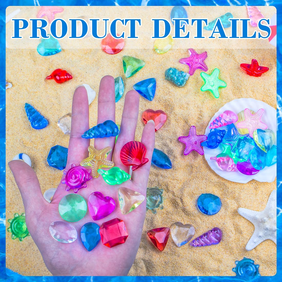Prehalpty Ocean-Themed Treasure Bundle - 180 Pcs Sensory Bin Fillers (Gems + Seashells)