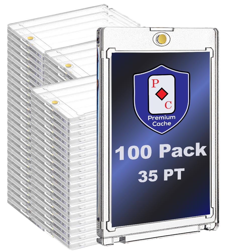 Premium Cache Magnetic Card Holders — 35pt, 100 Count, Clear Acrylic One-Touch Case