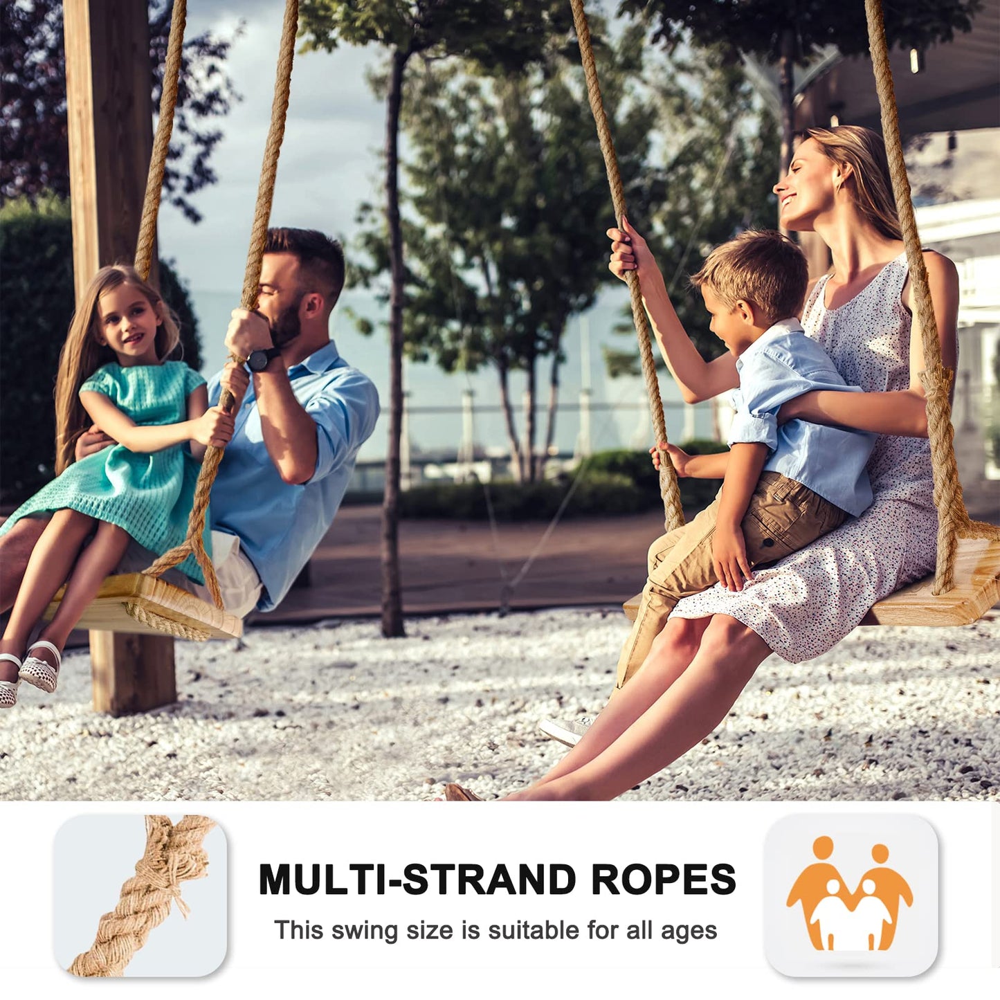 Premkid Hanging Wooden Swing – 24x8 Elm Seat, Adjustable Hemp Rope, Indoor/Outdoor Tree Swing