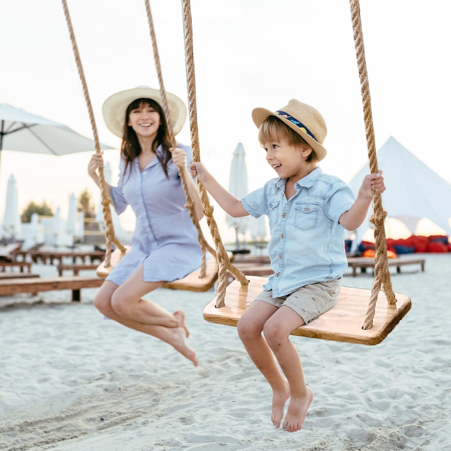 Premkid Hanging Wooden Swing – 24x8 Elm Seat, Adjustable Hemp Rope, Indoor/Outdoor Tree Swing