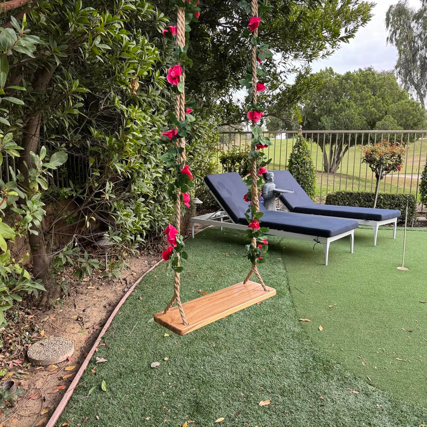 Premkid Hanging Wooden Swing — 24x8x1.2 in, Adjustable Rope & Straps, Indoor & Outdoor