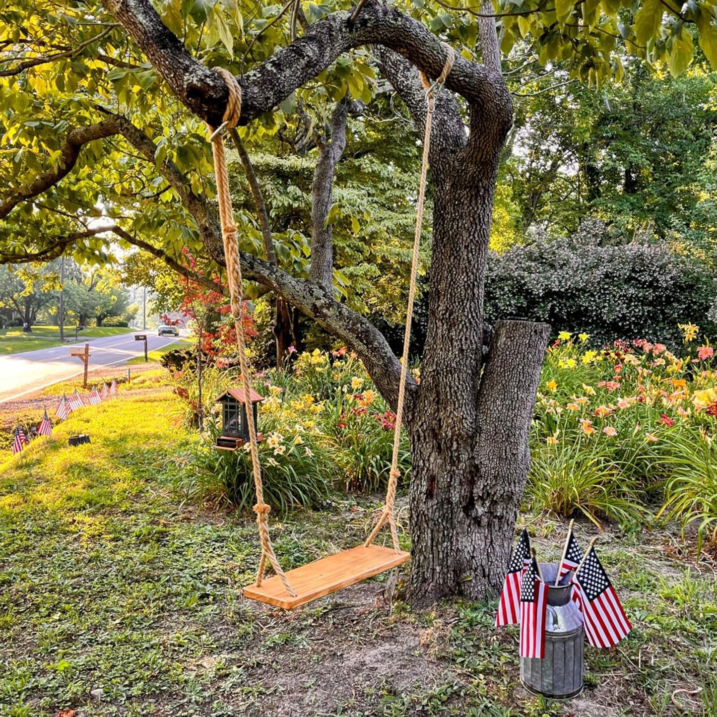 Premkid Hanging Wooden Swing – 24x8 Elm Seat, Adjustable Hemp Rope, Indoor/Outdoor Tree Swing