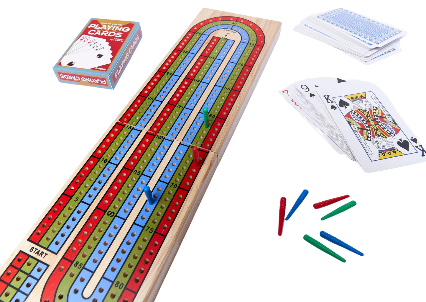 Pressman Family Classics Cribbage – Solid Wood 3-Track Board with Built-In Peg Storage