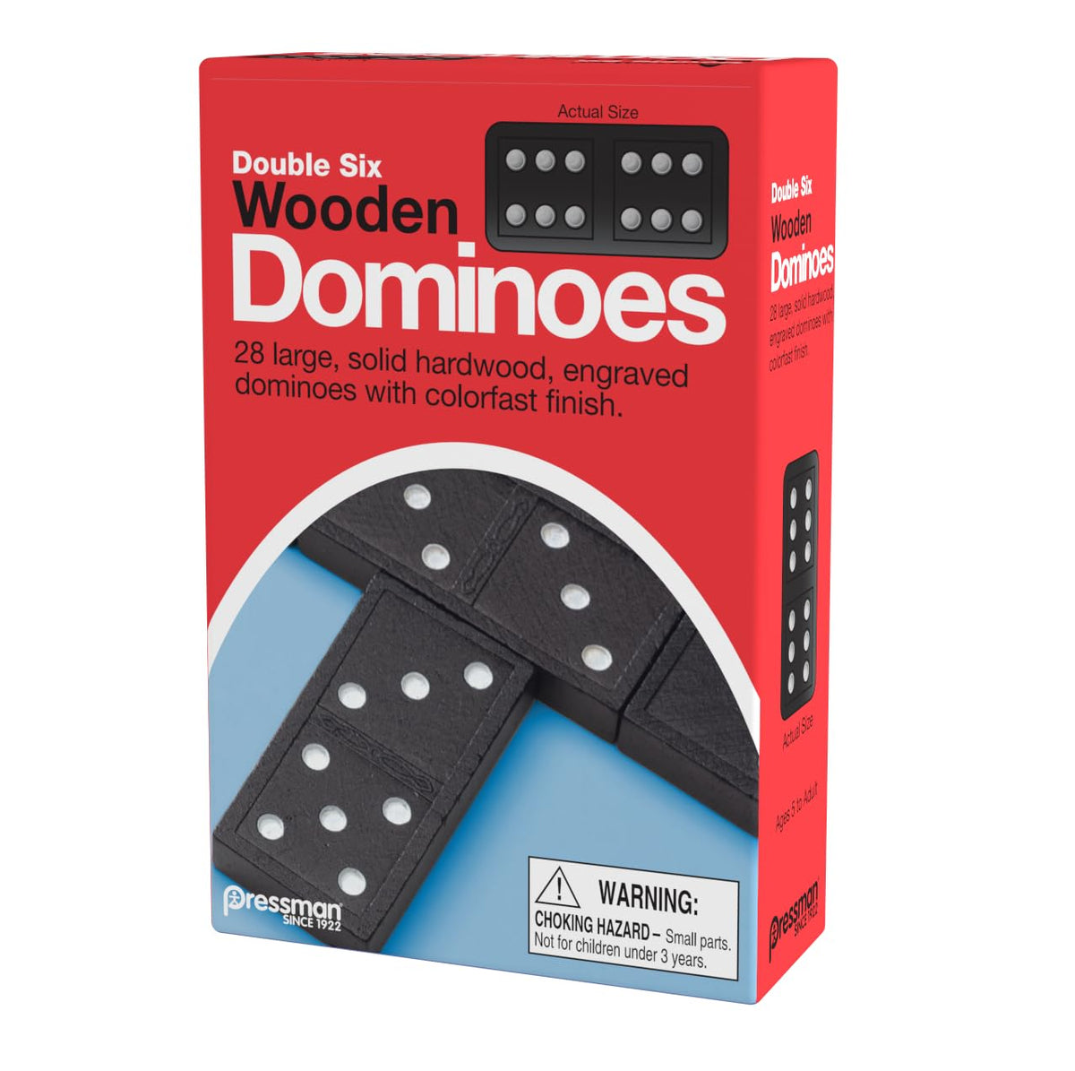 Pressman Double Six Wooden Dominoes – 28 Pieces | Classic Family Game for 2-4 Players
