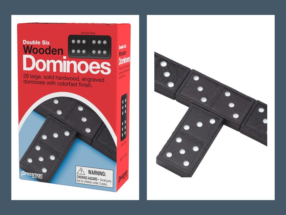 Pressman Double Six Wooden Dominoes – 28 Pieces | Classic Family Game for 2-4 Players