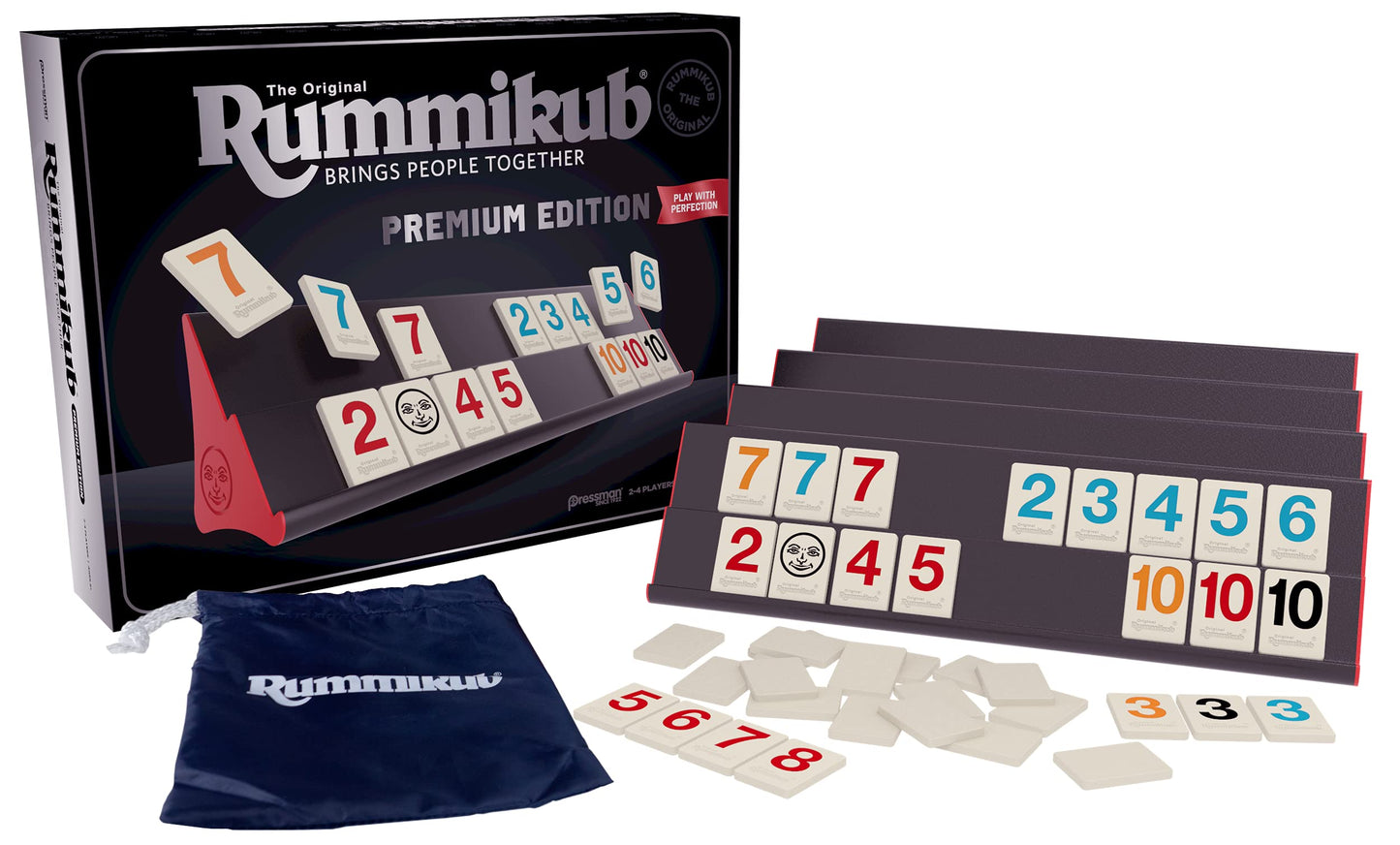 Pressman Rummikub Premium Edition – Engraved Tiles, Racks & Storage Bag