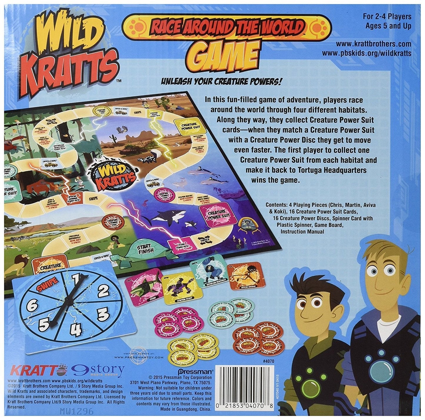 Pressman Wild Kratts Race Around the World Board Game – Multicolor, 5 Inches, for 2-4 Players