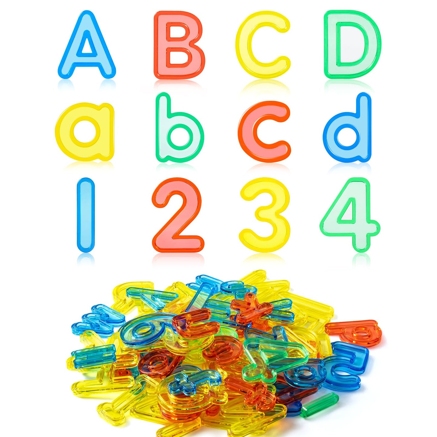 PreTrans 66 Pcs Plastic Letters and Numbers – Light Table Learning Set for Alphabet, Math, and Color Recognition