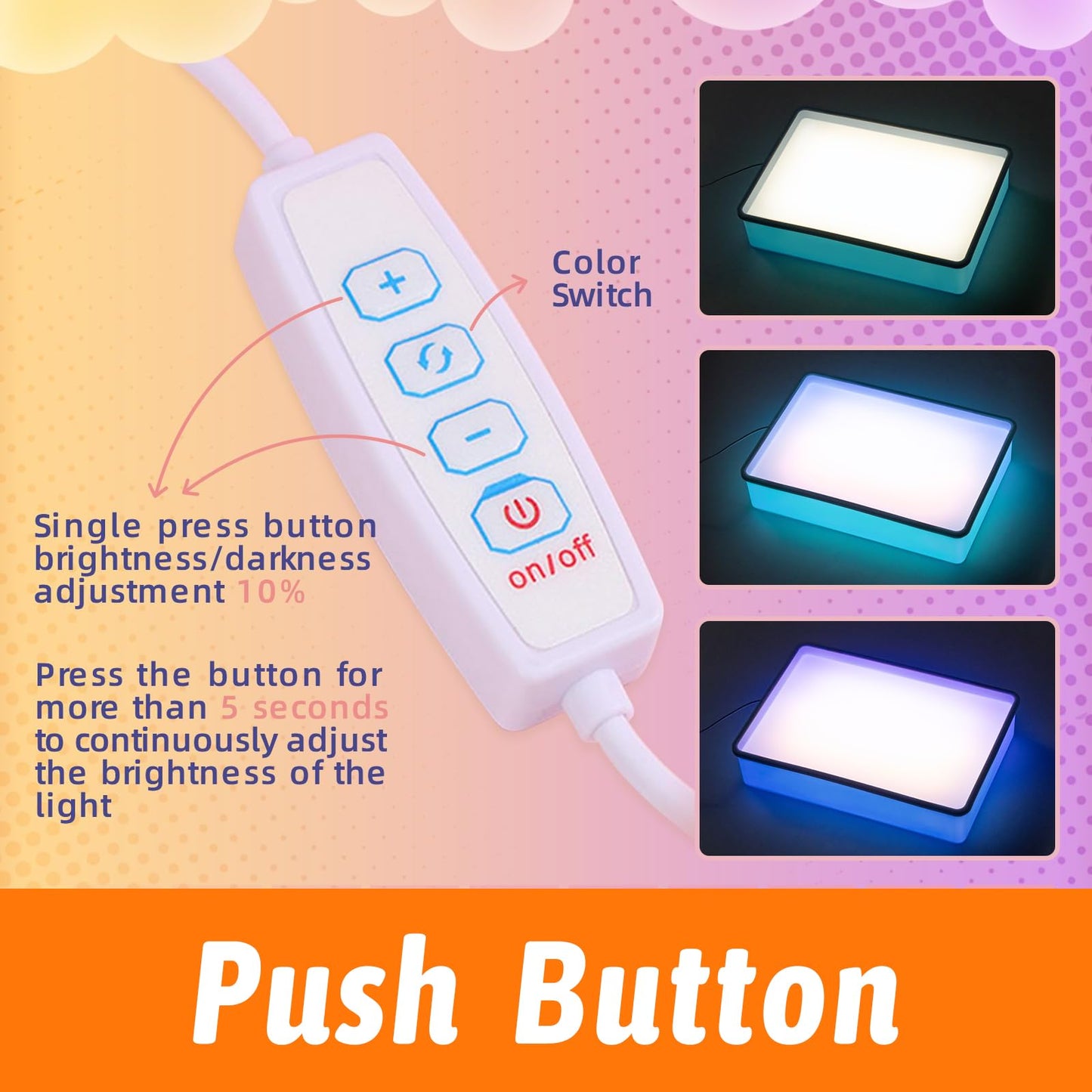 PreTrans Sand Painting Light Box – Kids Light Table with 3 Color Temperatures & 10 Brightness Levels (Purple)