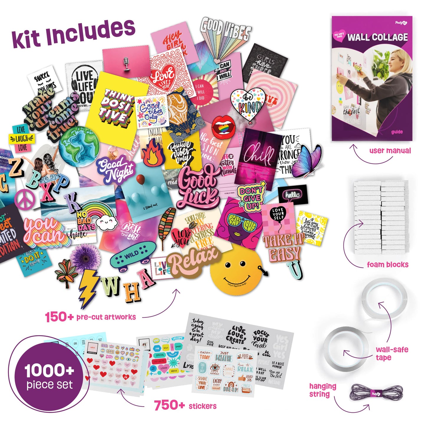 Pretty Me Wall Collage Kit for Teens & Tweens | DIY Bedroom Decor & Gift Idea