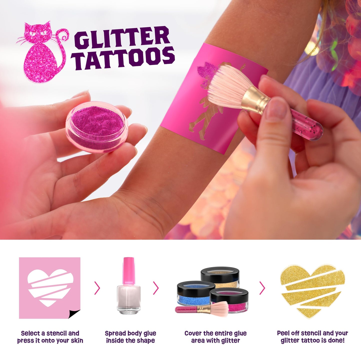 Pretty Me Glitter Tattoo Kit for Kids – Glitter, Metallic & Gem Tattoos for Girls (Ages 6–11)