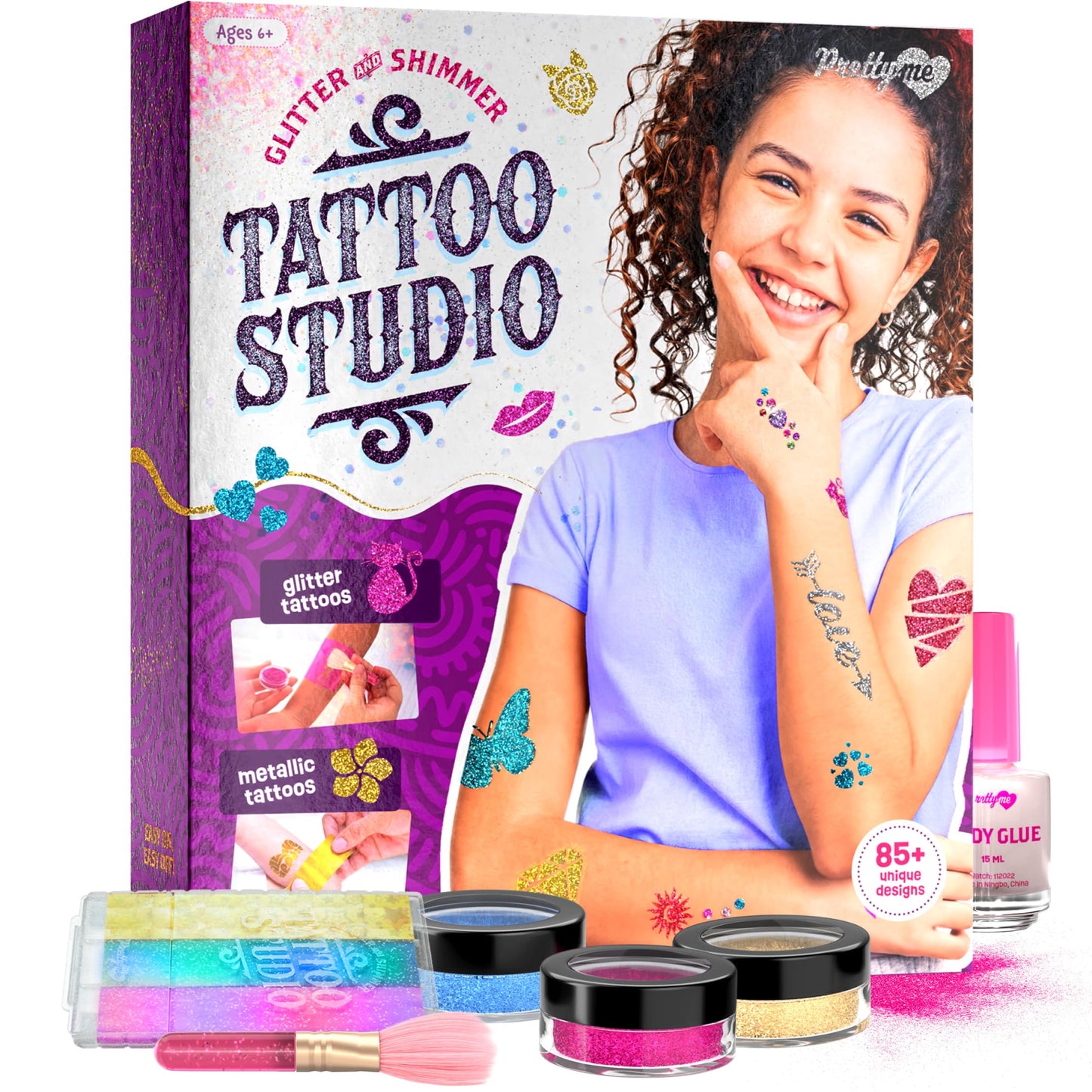 Pretty Me Glitter Tattoo Kit for Kids – Glitter, Metallic & Gem Tattoos for Girls (Ages 6–11)