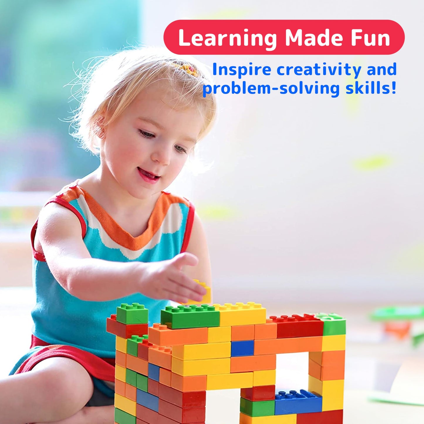 PREXTEX 150-Piece Building Blocks Set – 5-Color Jumbo Blocks for Toddler Creativity & Motor Skills