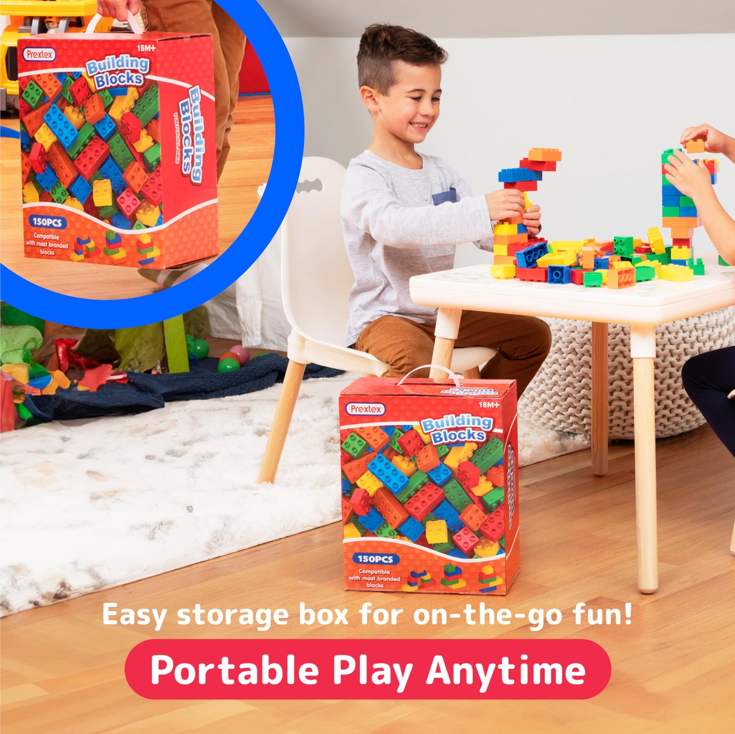 PREXTEX 150-Piece Building Blocks Set – 5-Color Jumbo Blocks for Toddler Creativity & Motor Skills