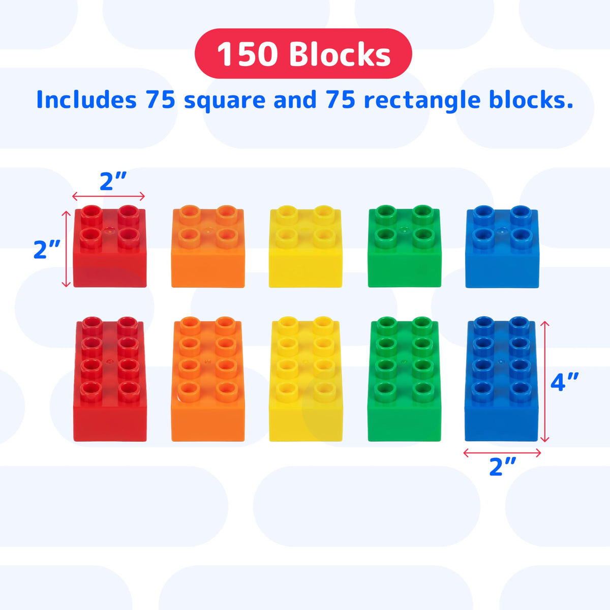 PREXTEX 150-Piece Building Blocks Set – 5-Color Jumbo Blocks for Toddler Creativity & Motor Skills