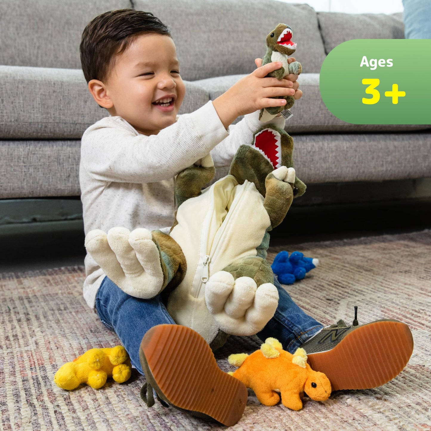PREXTEX Dinosaur Stuffed Animal Set — Mommy T-Rex with 5 Baby Plush Inside | Soft Dino Toys for Kids 3+