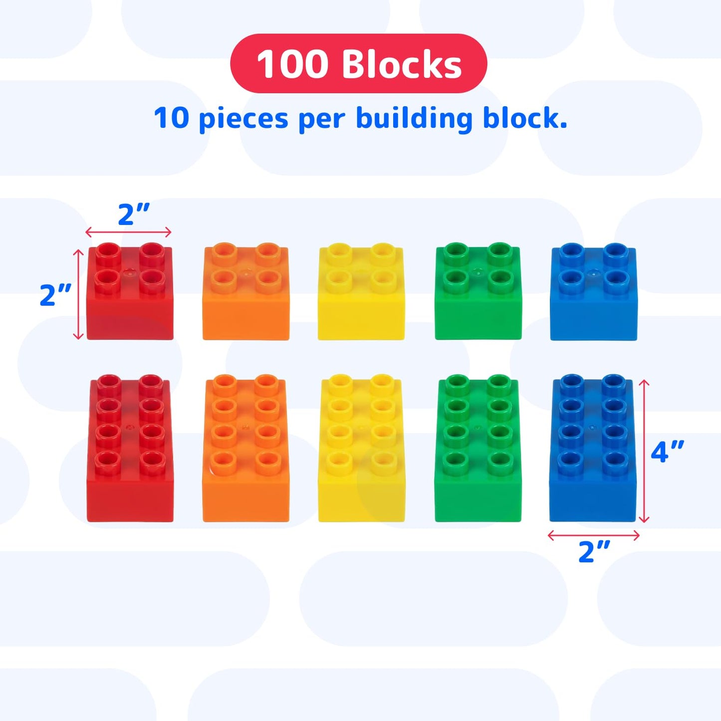 PREXTEX 100-Piece Toddler Building Blocks Set – Jumbo Blocks in 5 Colors
